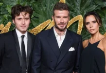 Distanciamiento de Brooklyn Beckham con sus padres: ¿Amor o Fachada? Composición de las historias de Instagram de Victoria Beckham y una foto actual de Brooklyn Beckham con gesto serio.